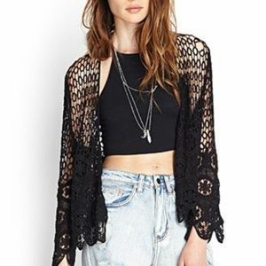 New Forever21 Boho Scalloped Crochet Cardigan